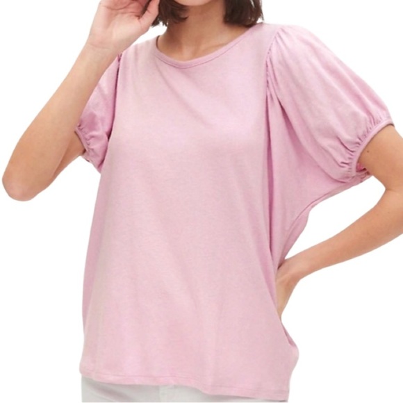 GAP Pink Puff Sleeve Jersey Knit Tee - Picture 1 of 5